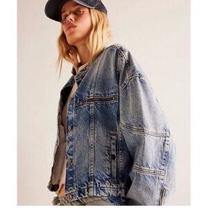 Free People Light Blue Distressed Jean Jacket